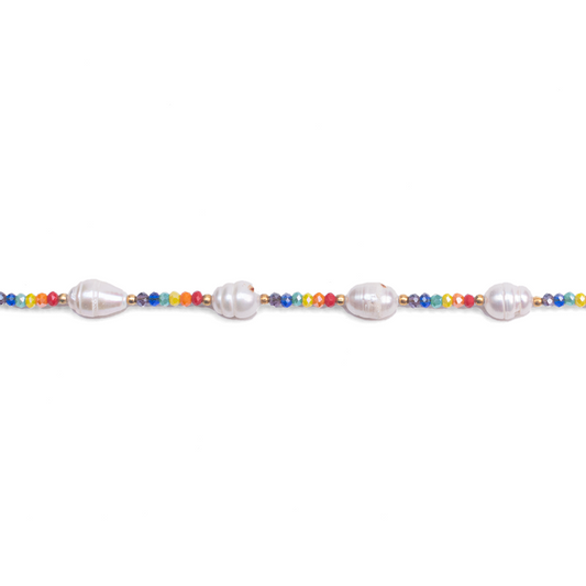 Pearl and Multicolored Crystal Necklace