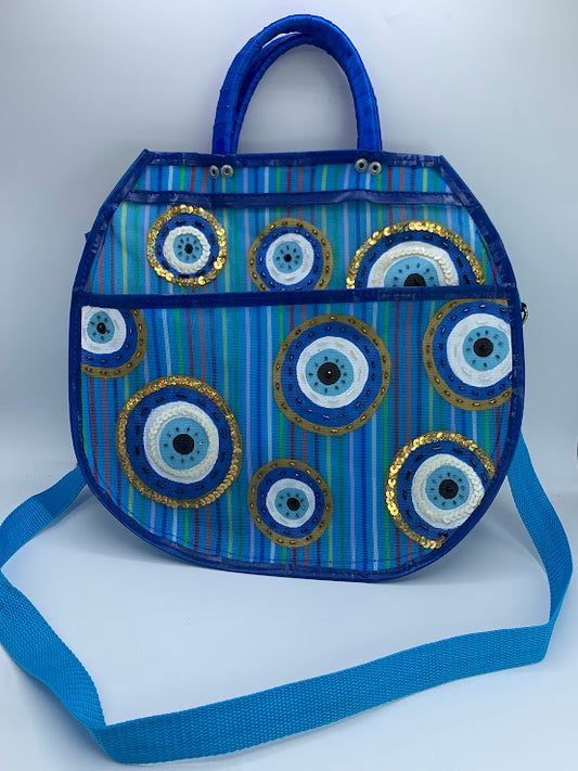 Evil eye embroidered mercado handbag