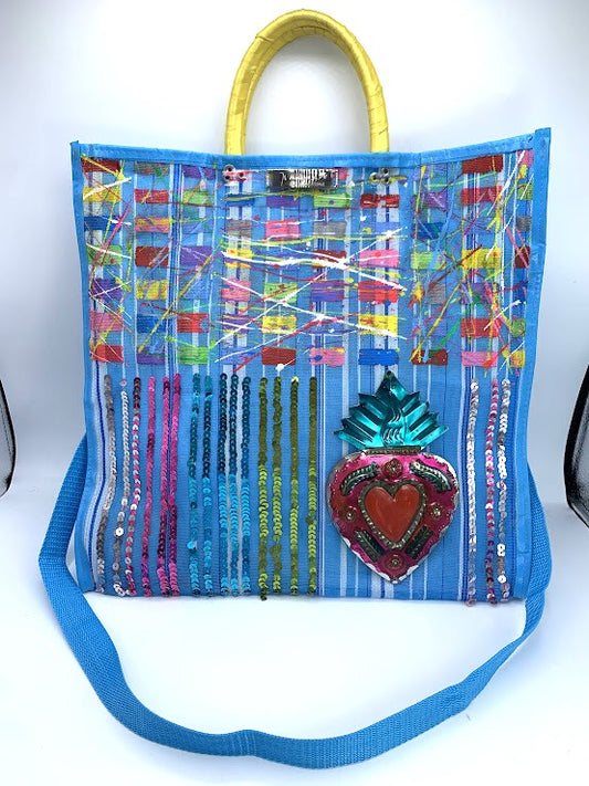 Handmade brass and hand painted heart bag