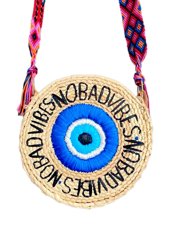 Evil eye embroidered palm handbag