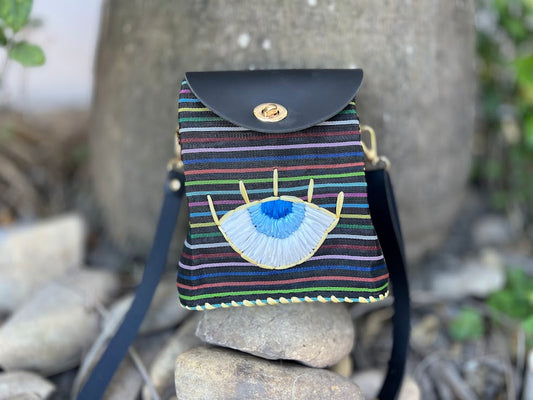 Embroidered Evil Eye Mesh Cross body