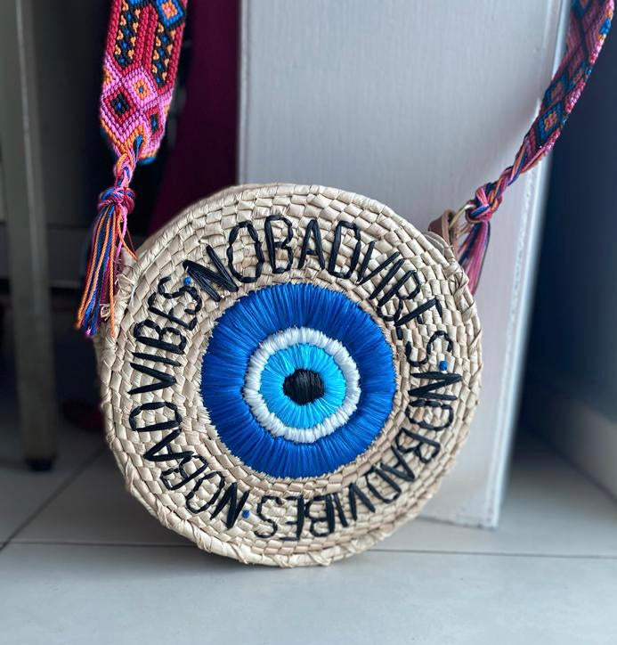 Evil eye embroidered palm handbag