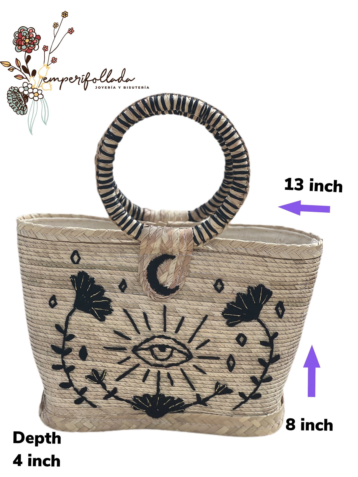 Palm small bucket embroidered handbag