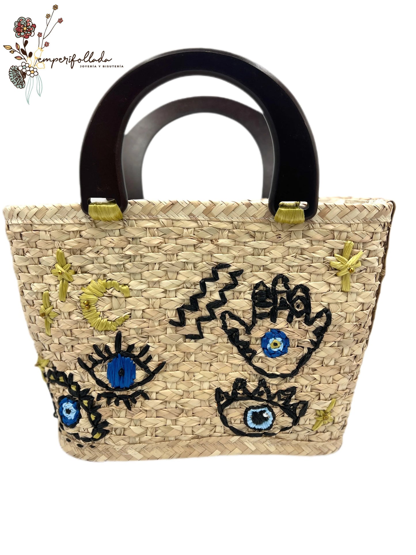 Unique Palm Evil Eye Handbag. Wicker Bag Rattan Handlebag Mexican Palm Bag