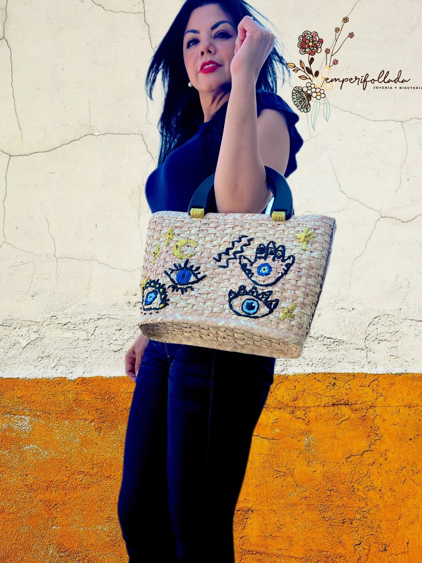 Unique Palm Evil Eye Handbag. Wicker Bag Rattan Handlebag Mexican Palm Bag