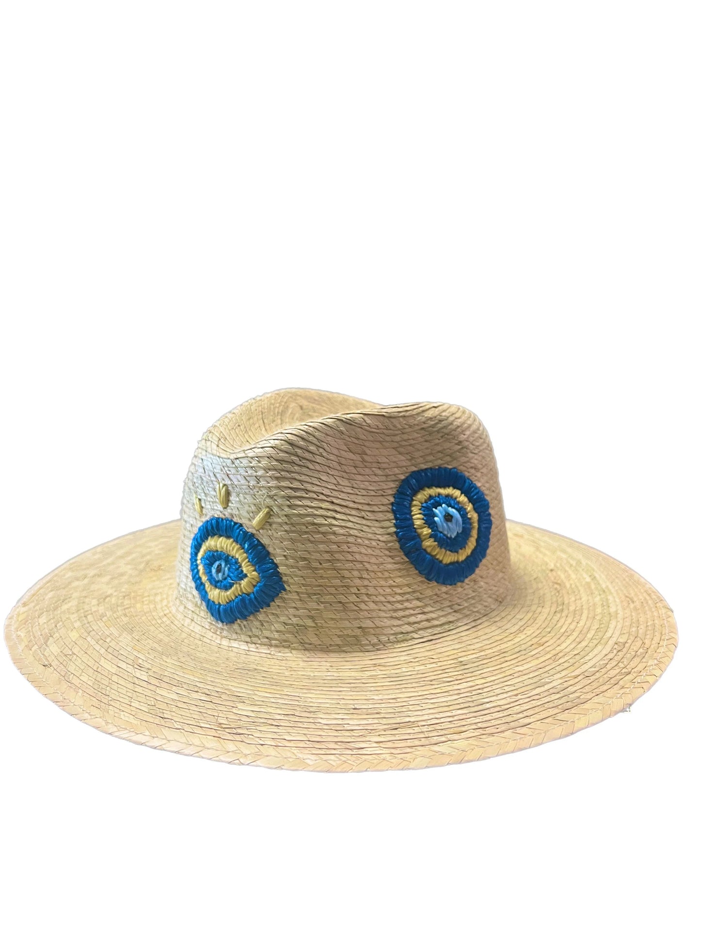 Embroidered evil eye inicial straw hat