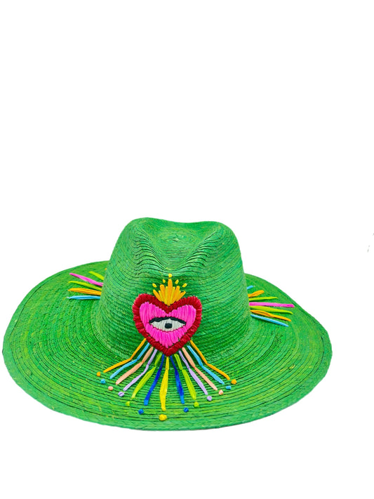 Embroidered Mexican heart straw hat